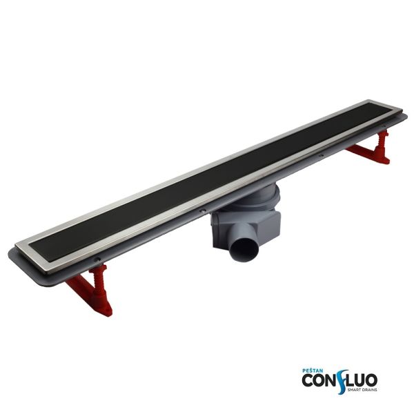 Душевой лоток, Pestan, Confluo Premium Line Black Glass, ширина, мм-120, длина, мм-650, высота, мм-105, монтаж-в пол, пропускная способность, л/сек-0,8, выход Ø50 мм, поворот базы 360°, сифон-есть, материал сифона-полипропилен, опоры-есть, декоративная ре