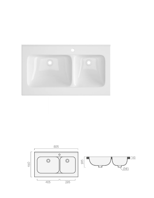 Раковина Double SANDRA (805х460х185) двойная накладная Cerutti SPA