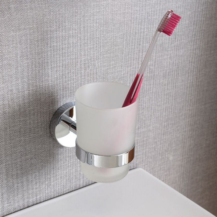 Стакан X-ROUND одинарный для зубных щёток с держателем, 70x95x105 мм, хром, Sapho