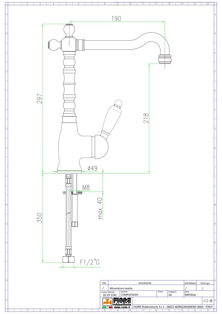 Fiore Imperiale, однорычажный смеситель для раковины без донного клапана, цвет хром