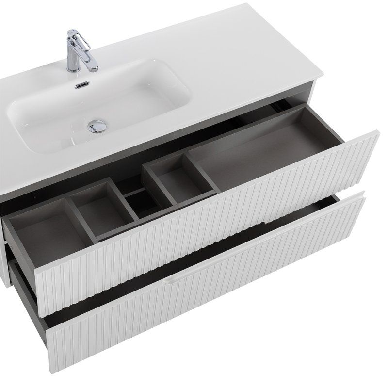 DUET-N База под раковину подвесная с двумя выкатными ящиками, левосторонняя, Bianco Lucido, 1200x457x500, DUET-N-1200-2C-SO-BL-L, артикул DUET-N-1200-2C-SO-BL-L