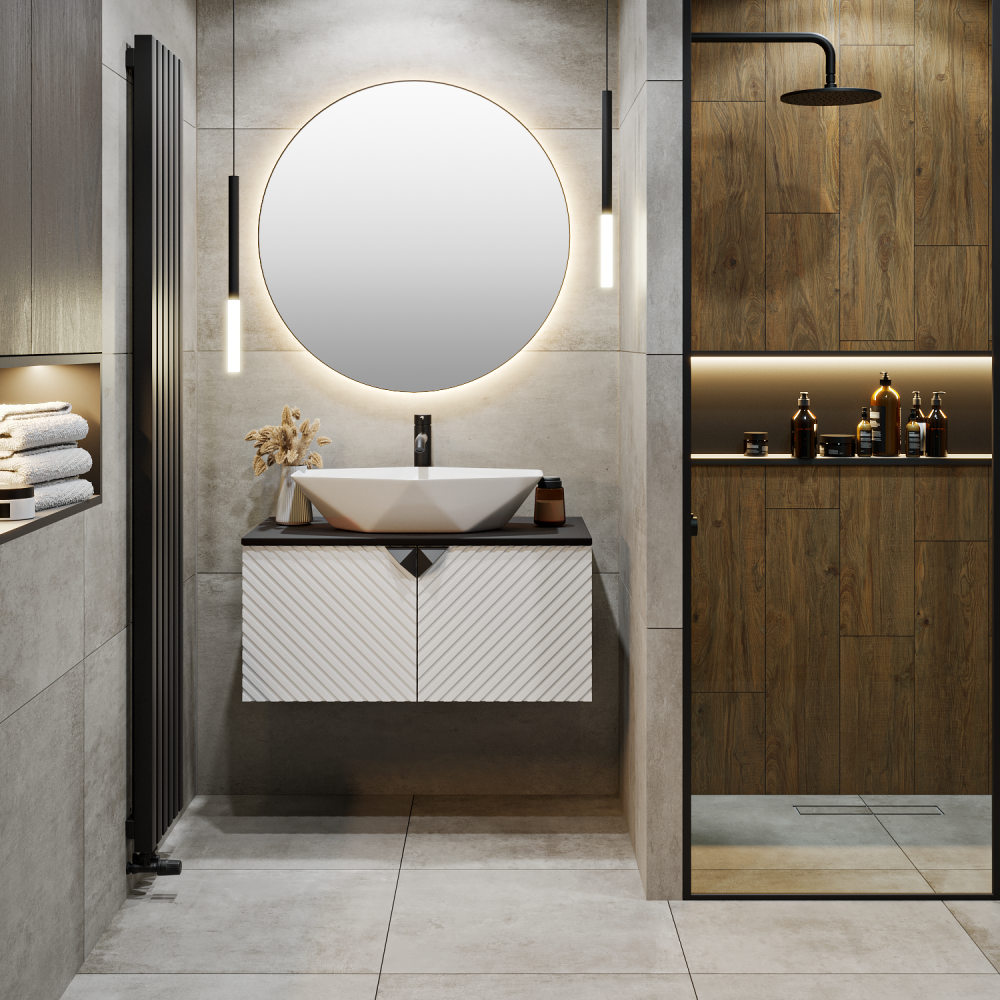 Тумба Runo Андорра 70 белый матовый/чёрный подвесная под накладной умывальник (00-00004645), артикул 00-00004645