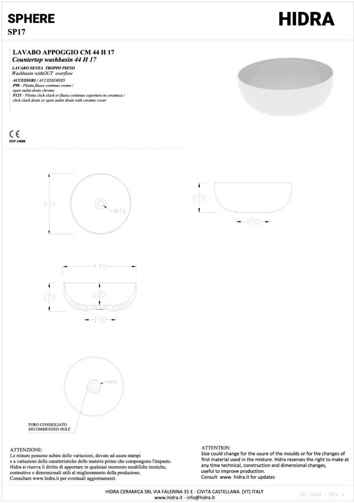 Hidra Sphere, накладная круглая раковина Ø44х17h см, цвет черный матовый, артикул SP17/026