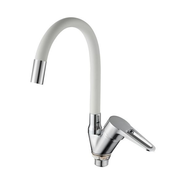 Смеситель для кухни с гибким изливом D-Lin D150303-3, хром/белый