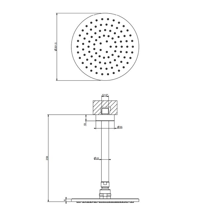Gessi Emporio Emporio shower Душевая головка потолочная, поворотная с шарниром, с защитой от известкового налёта, цвет: Finox Brushed Nickel