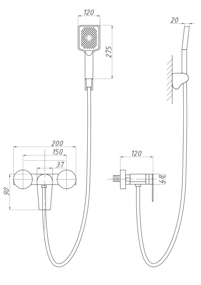 Смеситель для душа ПСМ-Профсан PSM-900 тип См-ДшОНРШл (PSM-900-4GA), артикул PSM-900-4GA