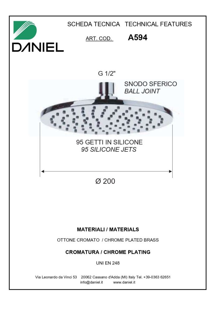 Daniel Suvi, душевой комплект на 3 потребителя, с круглым изливом, круглым верхним душем 20 см и кронштейном 30 см, цвет хром, артикул S20617Z-CR