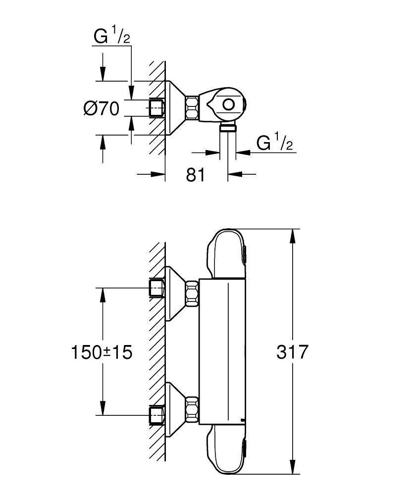Термостатический смеситель для душа GROHE Grohtherm 1000 New, хром (34550000) Термостатический смеситель для душа GROHE Grohtherm 1000 New, хром (34550000)