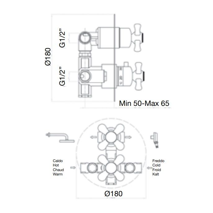 Смеситель для душа встраиваемый с термостатом Webert Ottocento OT970902010, золото