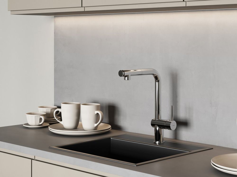 Смеситель для кухни Cersanit FLAVIS однорычажный с выдвижным изливом два режима хром (64843), артикул 64843