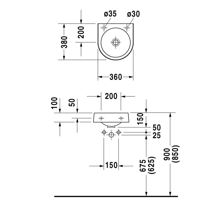 Duravit Architec Раковина для рук, без перелива,, с намеченным отв. для дозатора мыла, справа, с намеченным отв. для смесителя (БЕЗ картонной коробки)