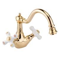 PROVANCE Смеситель для биде, донный клапан "click-clack", бел. с декором/золото