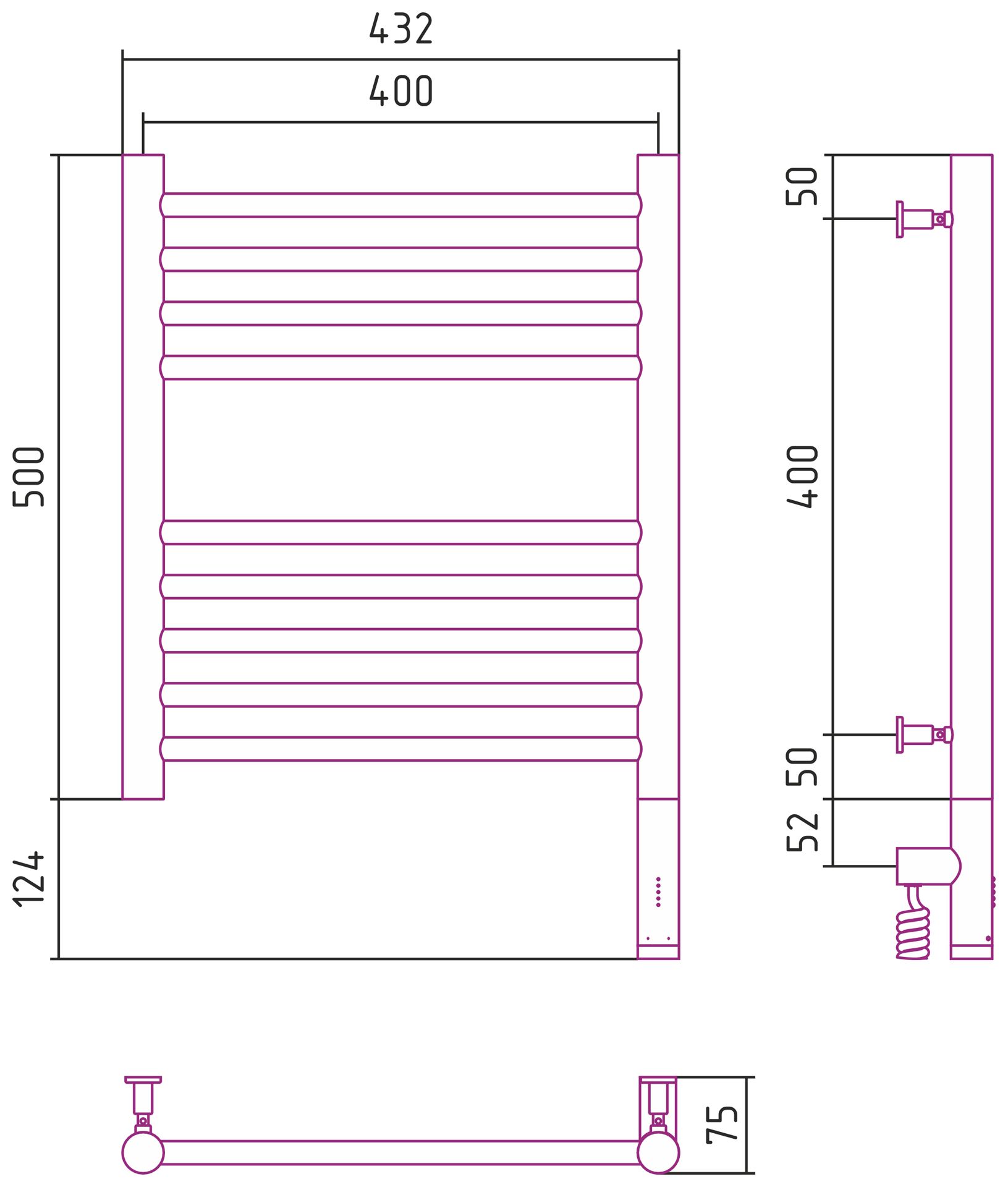 Полотенцесушитель электрический "БОГЕМА 3.0" прямая 500х400 / МЭМ правый (Шампань)