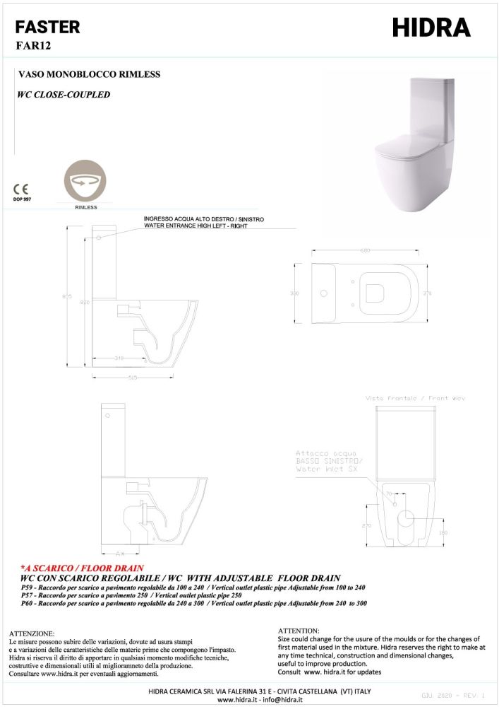 Hidra Faster, безободковый унитаз моноблок с бачком и крепежом, 68x38 см, цвет черный матовый, артикул FAR12_FA18/026