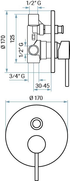 Emmevi Piper, однорычажный встраиваемый смеситель для душа с дивертером на 2 выхода, цвет золото