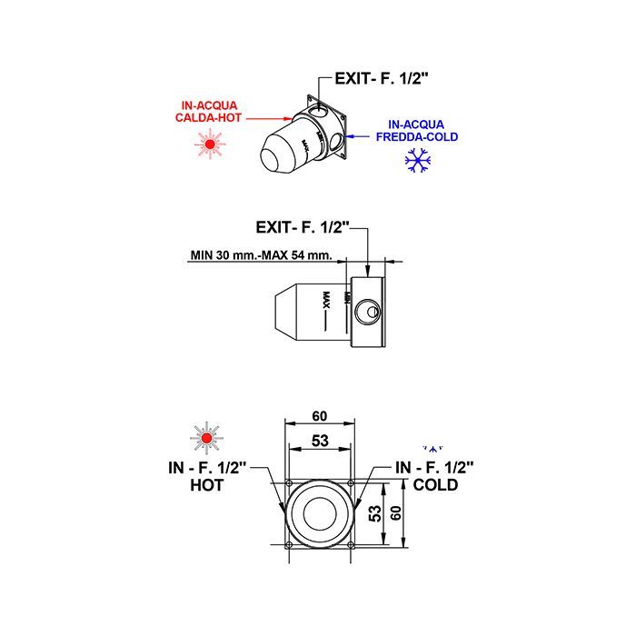 Bongio Time 2020 Внутрення часть для встроенных смесителей для душа на 2 выхода для 71530 - 73530 - 69530