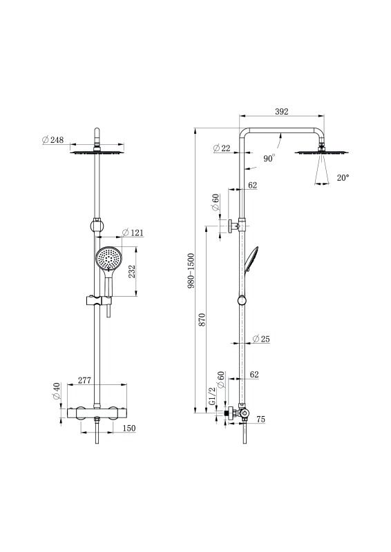 Душевая система Cersanit  BRASKO BLACK с термостатом (64527), артикул 64527