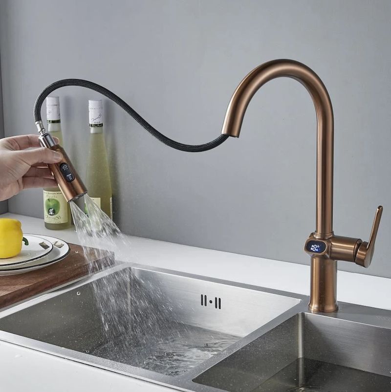 Смеситель для кухни с индикатором температуры Knotlor KN-100/RB, бронза, артикул KN-100/RB