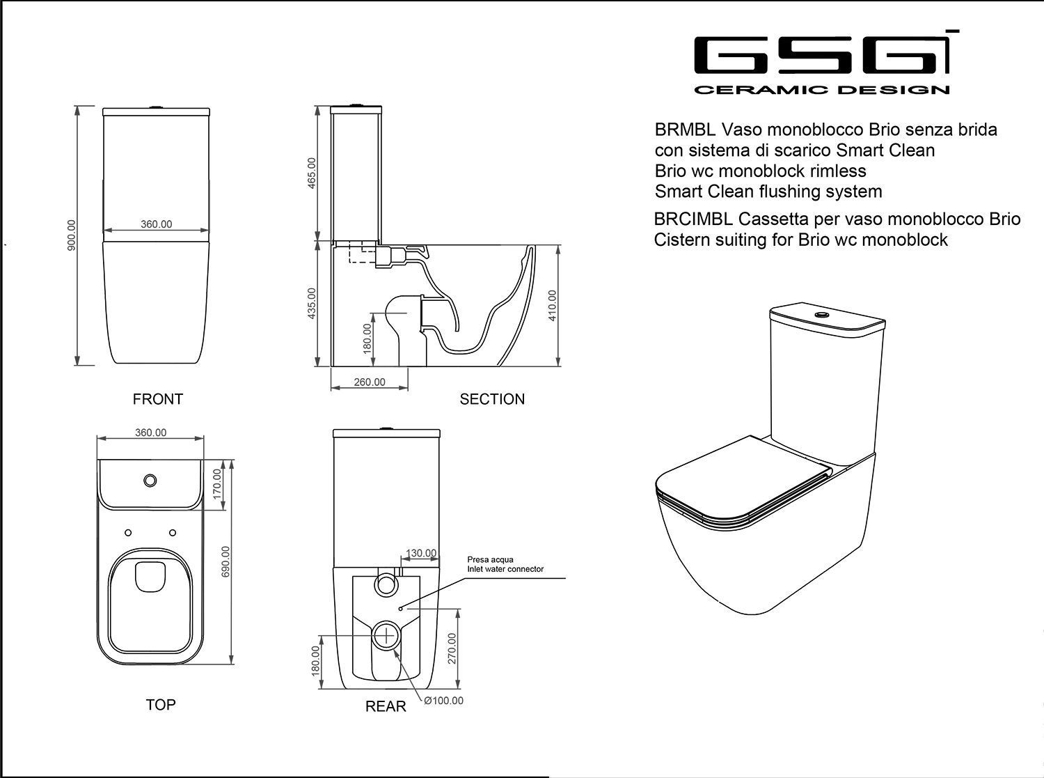 Чаша унитаза GSG Brio BRMBL000 с горизонтальным выпуском