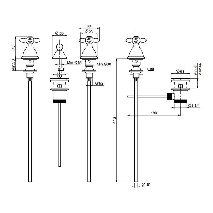 Fima Carlo Frattini Olivia Cмеситель для биде, на 3 отв., с донным клапаном, цвет: хром Fima Carlo Frattini Olivia Cмеситель для биде, на 3 отв., с донным клапаном, цвет: хром