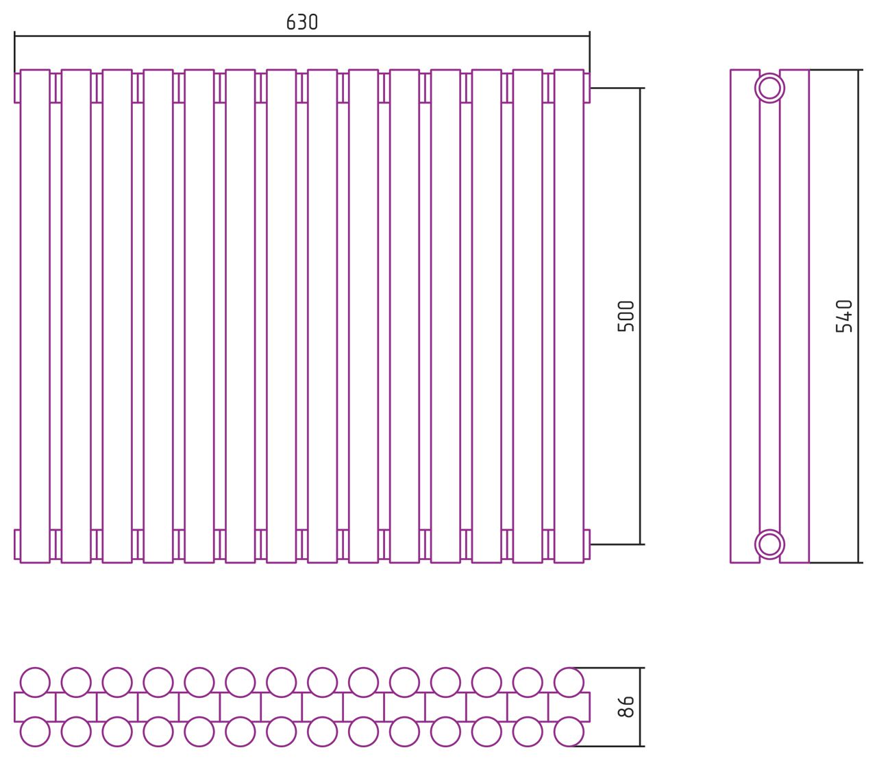 Отопительный радиатор ЭСТЕТ-11 н/ж 500х630 / 14 сек (Состаренная Латунь)