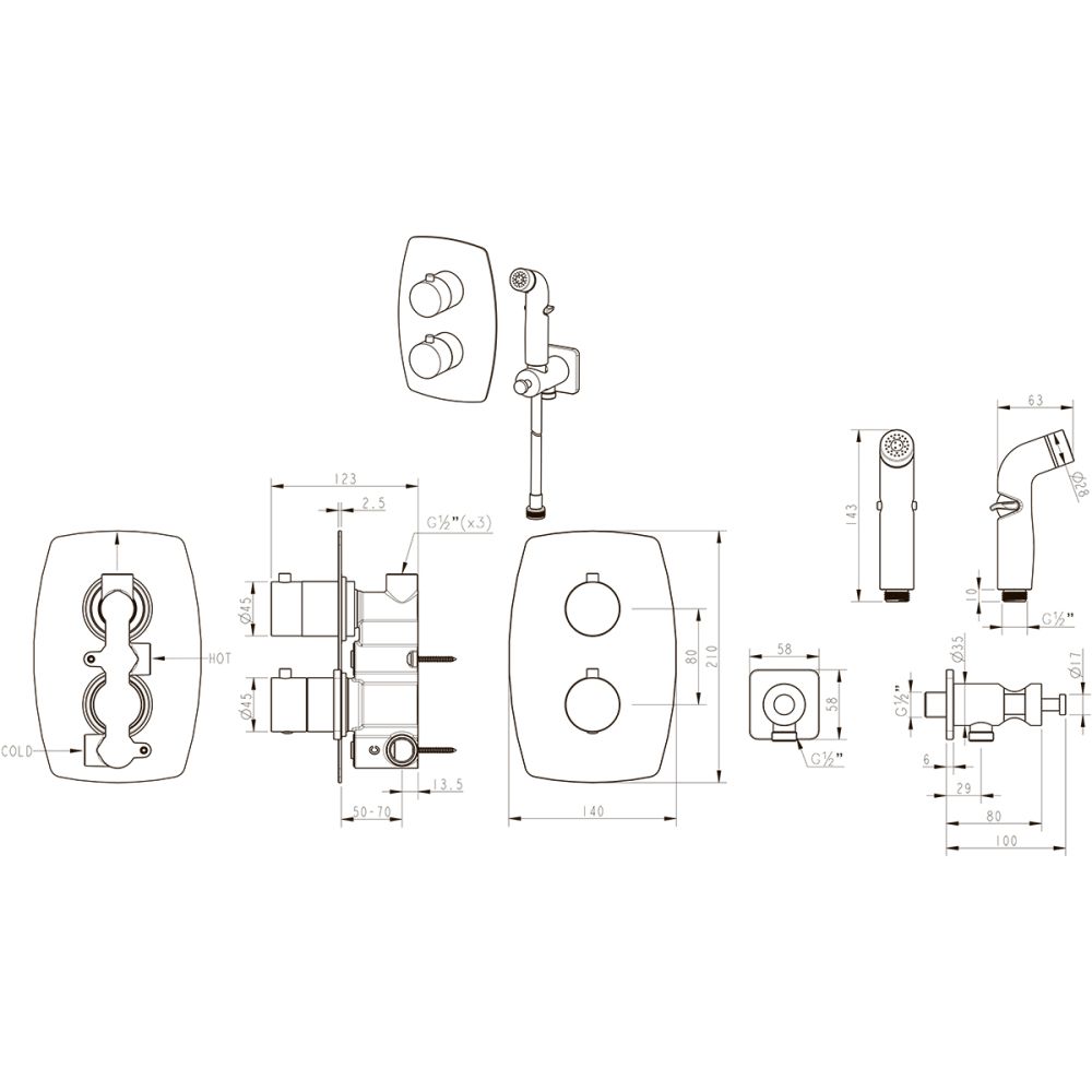 Смеситель Lemark Ursus термостатический с гигиеническим душем, встраиваемый (LM7240BL), артикул LM7240BL