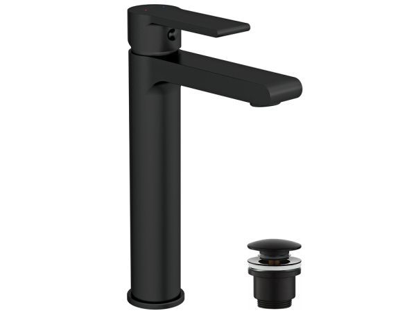 Смеситель для раковины высокий Cersanit BRASKO BLACK однорычажный черный клик клак (63111)