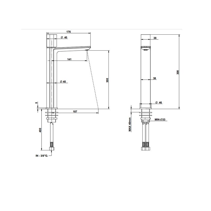 Bongio GIO3 Смеситель для раковины высокий, излив 141 мм , цвет: хром
