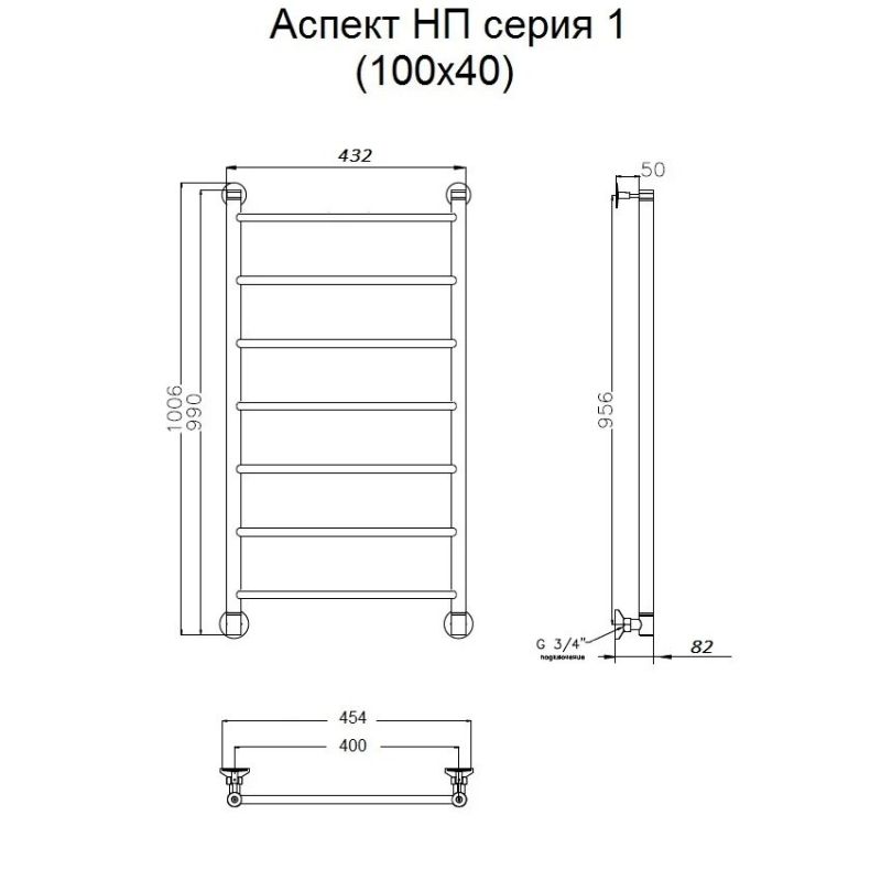 Водяной полотенцесушитель Тругор Аспект 1 НП 100x40 Хром