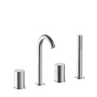 FANTINI AA/27 Смеситель для установки на борт ванны, однорычажный, с изливом и ручным душем, отделка матовая натуральная сталь