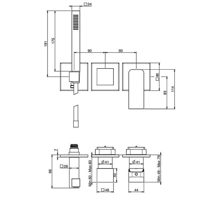 Fima Carlo Frattini Fit Смеситель для душа, встраиваемый, на 2 источника, с ручным душем, цвет: чёрный матовый
