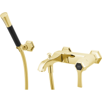 CISAL Cherie Смеситель настенный для ванны/душа с ручной лейкой,держателем и шлангом, цвет золото/черный матовый
