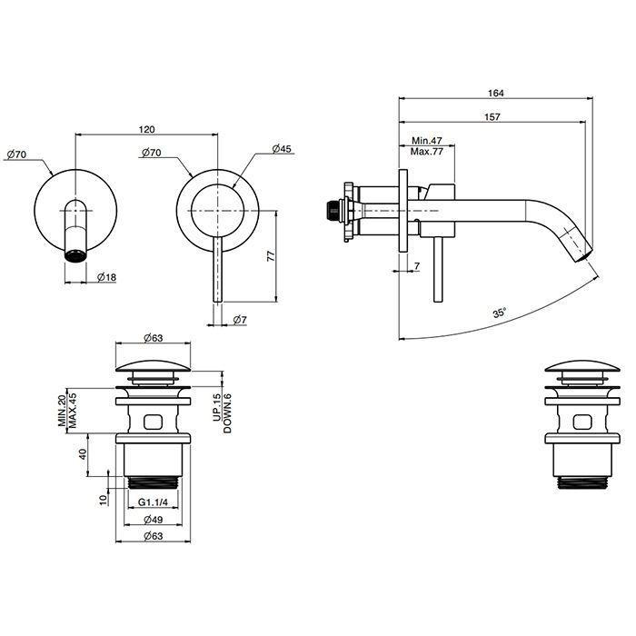 Fima Carlo Frattini Spillo Steel Cмеситель для раковины, встраиваемый, излив: 157мм., цвет: нержавеюшая сталь