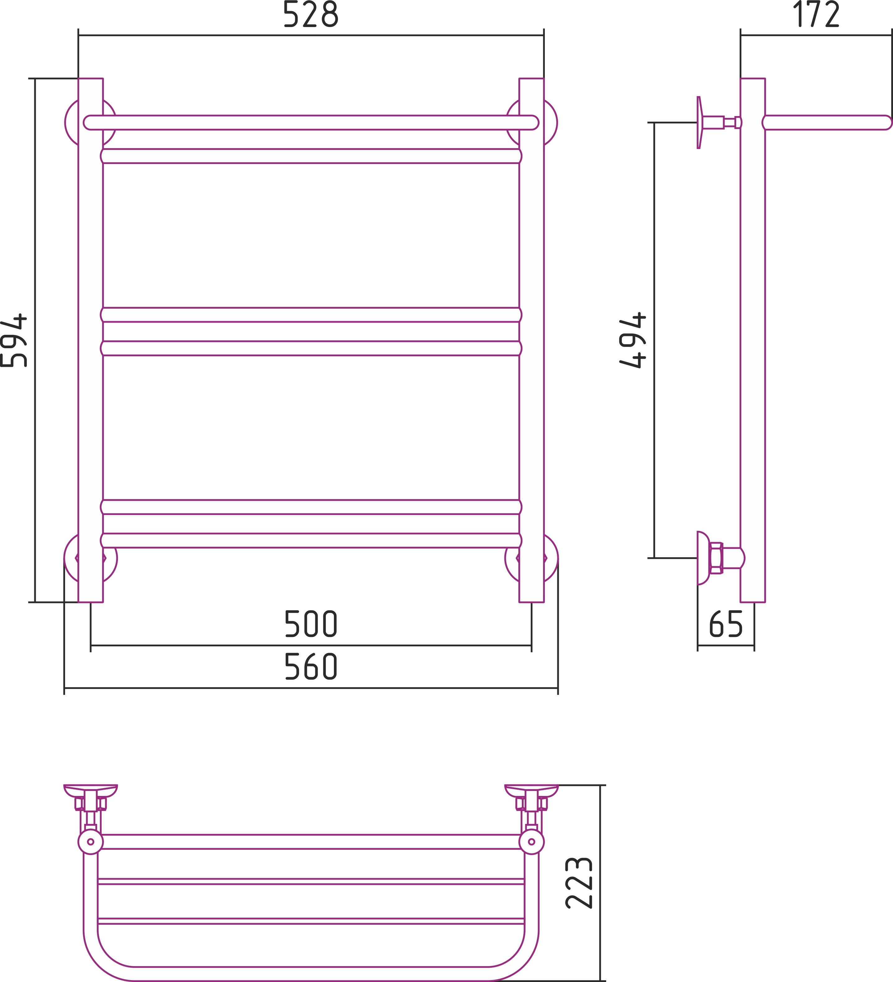 Полотенцесушитель водяной СТИЛЬЕ "Версия-Н1" 600х500 (Полка+1+2+2) П 16 (Чёрный) Полотенцесушитель водяной СТИЛЬЕ "Версия-Н1" 600х500 (Полка+1+2+2) П 16 (Чёрный)