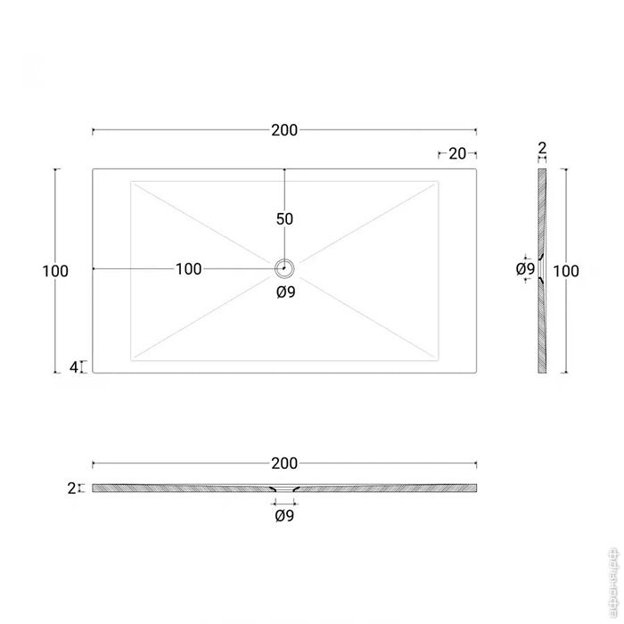 AZZURRA SoloDue Душевой поддон керамический 200х100 см H 2 см, цвет белый