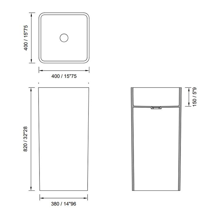 MOMA TUBE TOWER Раковина 400х400 мм., отдельностоящая, слив в пол, с донным клапаном, цвет белый матовый