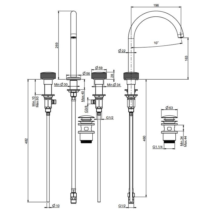 Fima Carlo Frattini Texture Collection Смеситель на раковину, на 3 отв., с донным клапаном, цвет: чёрный матовый