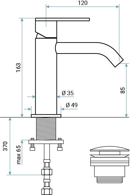 Emmevi Filobrass, однорычажный смеситель для раковины (излив 12 см), рукоятка без стержня, с донным клапаном click-clack, цвет хром