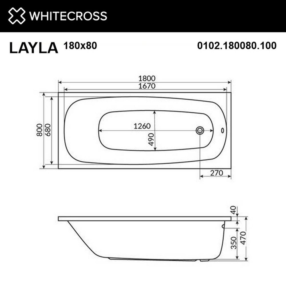 Ванна WHITECROSS Layla 180x80 "SMART" (бронза)