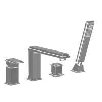 Gessi Eleganza Смеситель для ванны на 4 отверстия, с переключателем, изливом и ручным душем, цвет: Finox