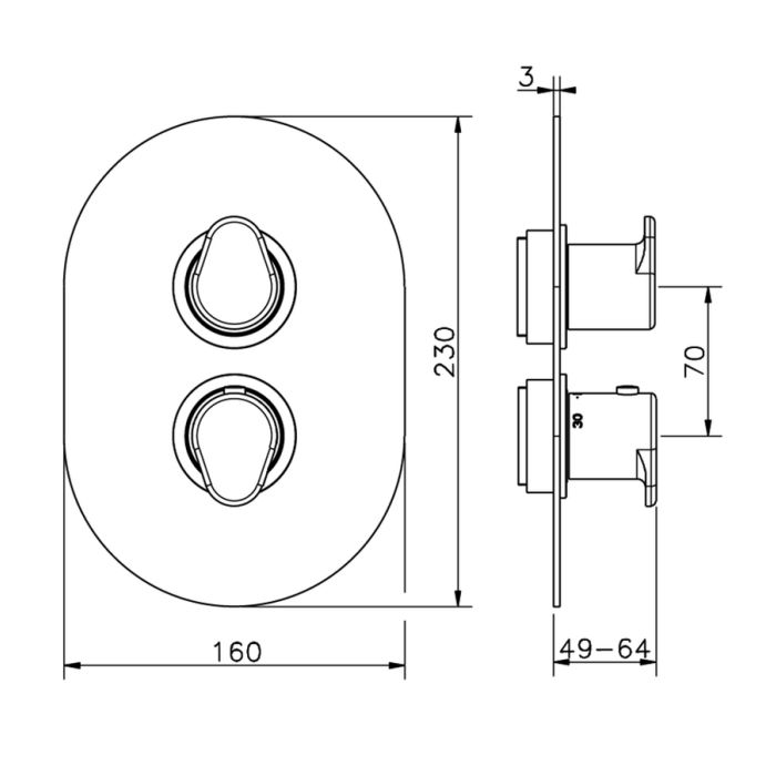 CISAL LineaViva Смеситель термостатический настенный для душа на 3 выхода (без встраиваемой части ZA018201) цвет хром, артикул LV01820021