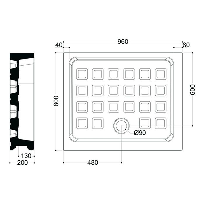 KERASAN Retro поддон прямоугольный 80х96см DX, диаметр слива 90, цвет белый