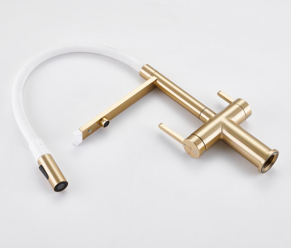 Смеситель для кухни с подключением фильтра для воды Rose R458G, золотой сатин