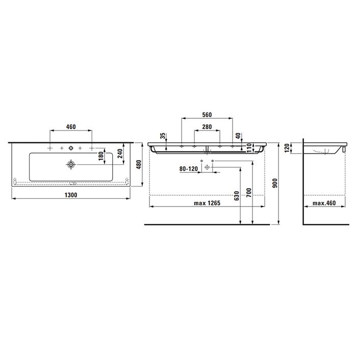 Laufen Living City Раковина-столешница Living square 130х48 см, с 2 отв. для 2-х смесителей, цвет белый
