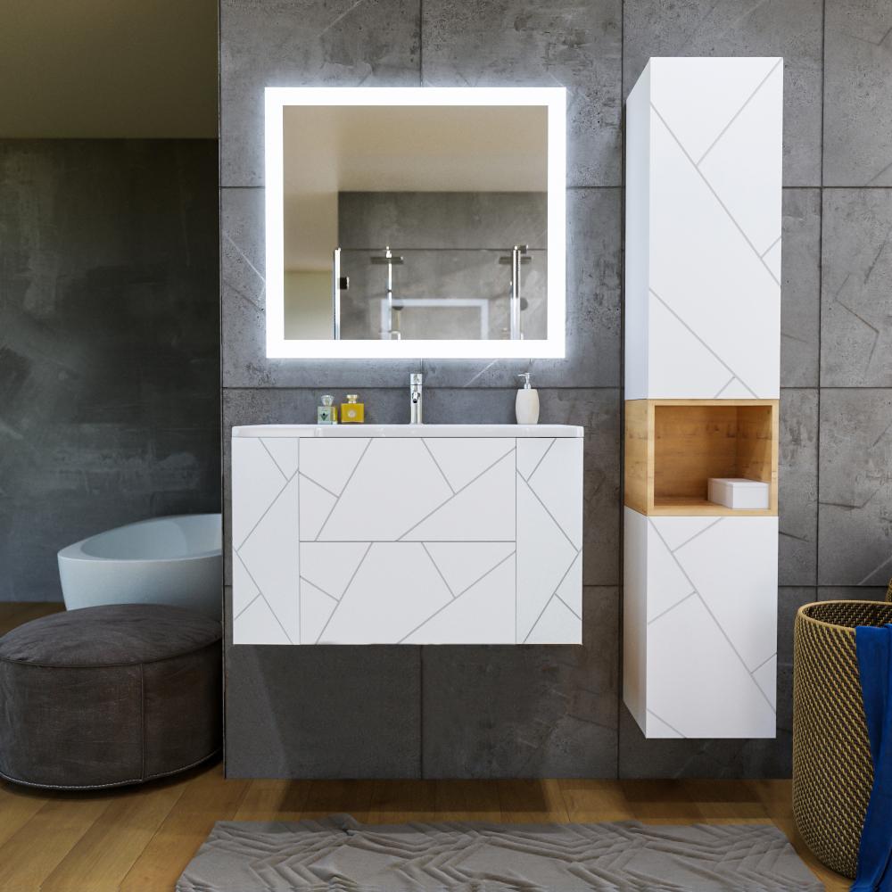 Тумба под раковину подвесная Бриклаер КРИСТАЛЛ белый, 90 см, артикул 4627125415975