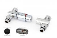 Автоматический терморегулятор прямой G 1/2" НР х G 3/4" НГ (набор) (Матовый чёрный- Чёрный хром)