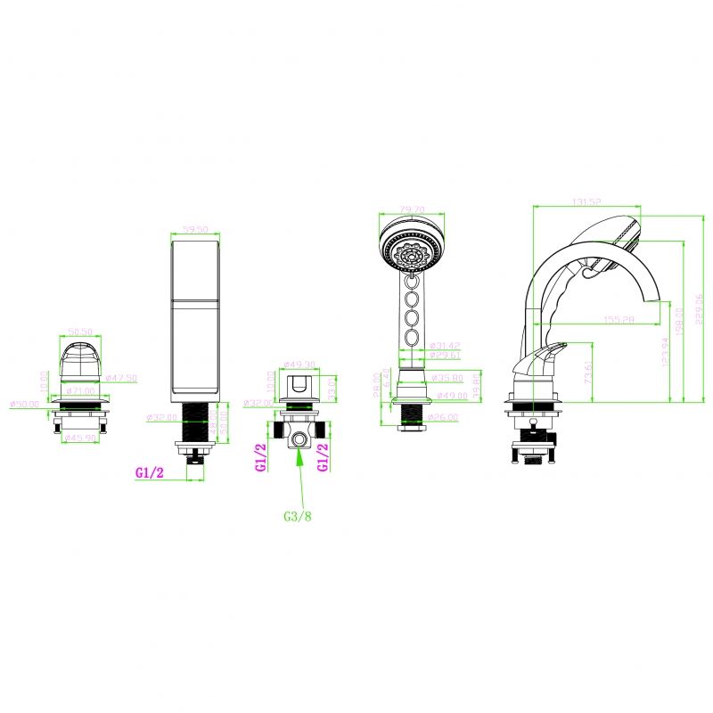 Смеситель для акриловой ванны, врезной AquaDesign, Artistica_Комплект