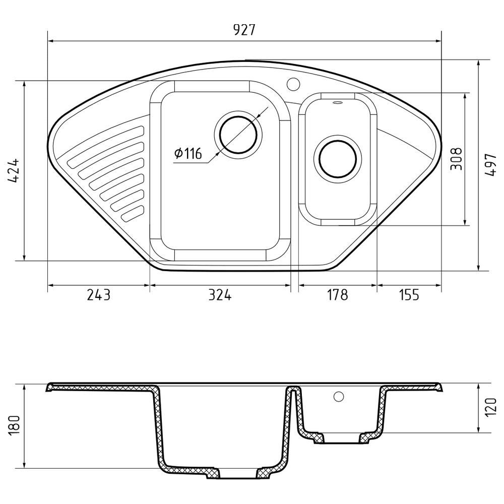 Кухонная мойка GranFest QUARZ 14, песочный, артикул 14 песочный