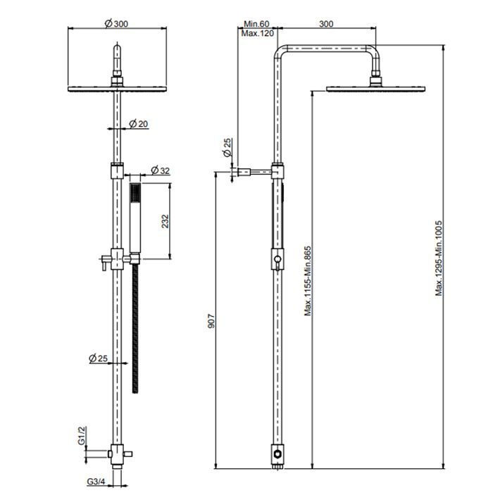 FIMA|Carlo Frattini Wellness Душевая стойка с верхним душем Ø 300 мм. и душевым комплектом, цвет хром