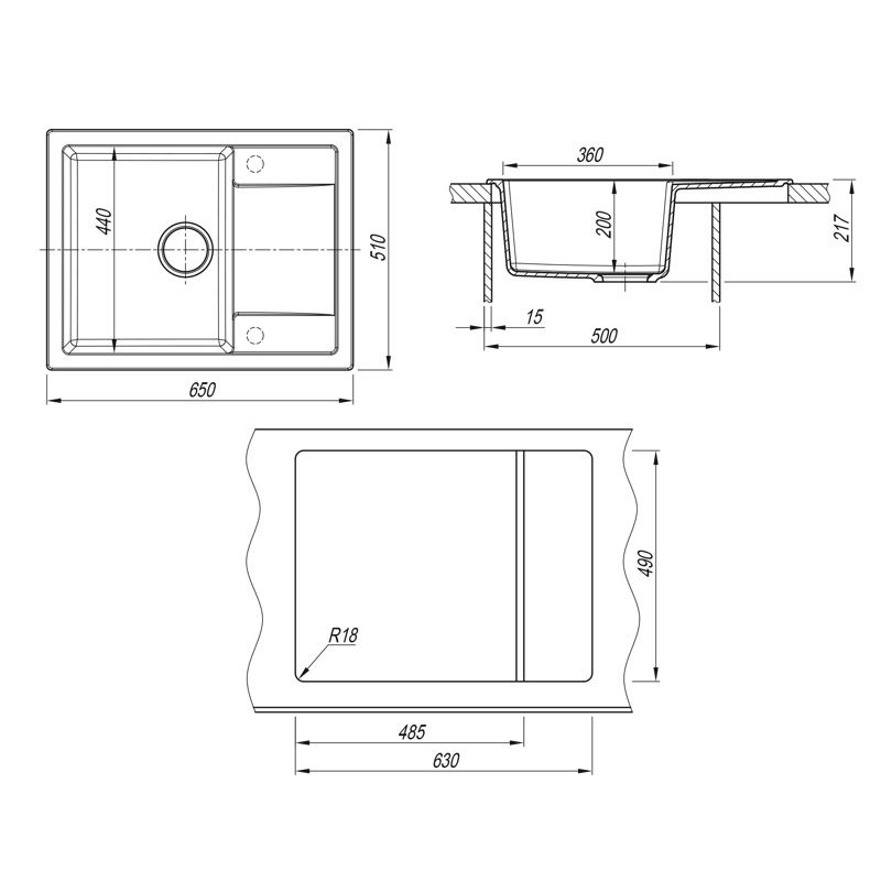 Кухонная мойка Dr. Gans ТЕХНО 25.030.C0650.409, базальт, артикул 25.030.C0650.409